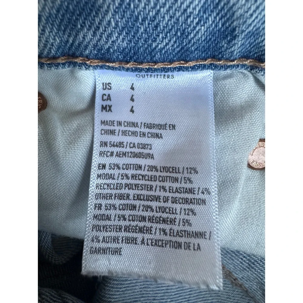 American Eagle Denim Shorts Womens 4 Light Blue High Rise Frayed Hem Stretch